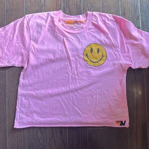 Aviator Nation pink cropped tee happy face small